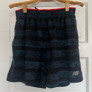 Mens New Balance Dark Blue Navy Pattern Red Shorts-Lined Running Shorts Size M